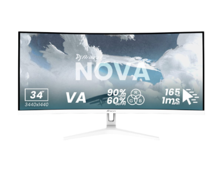 Arozzi Nova 34" VA, 165Hz, Computer Monitor- White | Arozzi