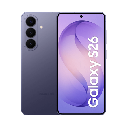 Samsung Galaxy | S26 (S942) | Cobalt Violet | 6.3 " | Dynamic LTPO AMOLED 2X | 1080 x 2340 pixels | Qualcomm | Snapdragon 8 Elite Gen 5 (3 nm) | Internal RAM 12 GB | 128 GB | Dual SIM | 5G | Main camera resolution 50+12+10 MP | Android | Secondary camera resolution 12 MP | 16 | 4300 mAh