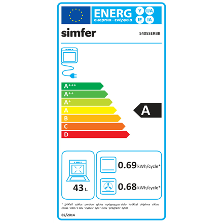 Simfer | Cooker | 5405SERBB | Hob type Gas | Oven type Electric | White | Width 50 cm | Electronic ignition | Depth 60 cm | 43 L - Image 2