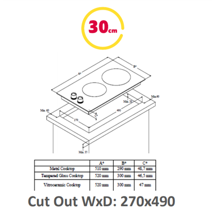 Simfer | Hob | H3.200.VGRIM | Gas | Number of burners/cooking zones 2 | Rotary knobs | Stainless steel - Image 3