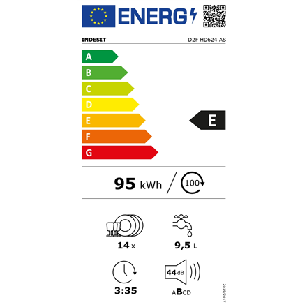 INDESIT Dishwasher | D2F HD624 AS | Free standing | Width 60 cm | Number of place settings 14 | Number of programs 9 | Energy efficiency class E | Display | Silver - Image 3