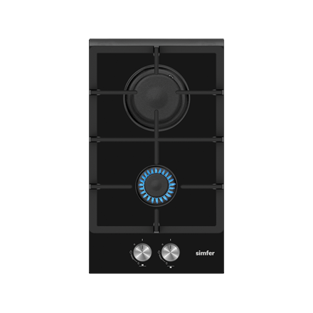 Simfer | Hob | H3.201.TGRSP | Gas on glass | Number of burners/cooking zones 2 | Rotary knobs | Black - Image 2