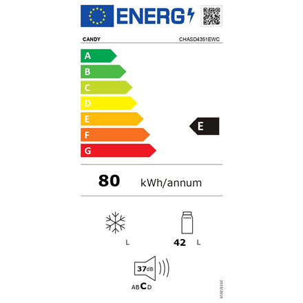 Candy | Refrigerator | CHASD4351EWC | Energy efficiency class E | Free standing | Larder | Height 51 cm | Fridge net capacity 42 L | 37 dB | White - Image 4