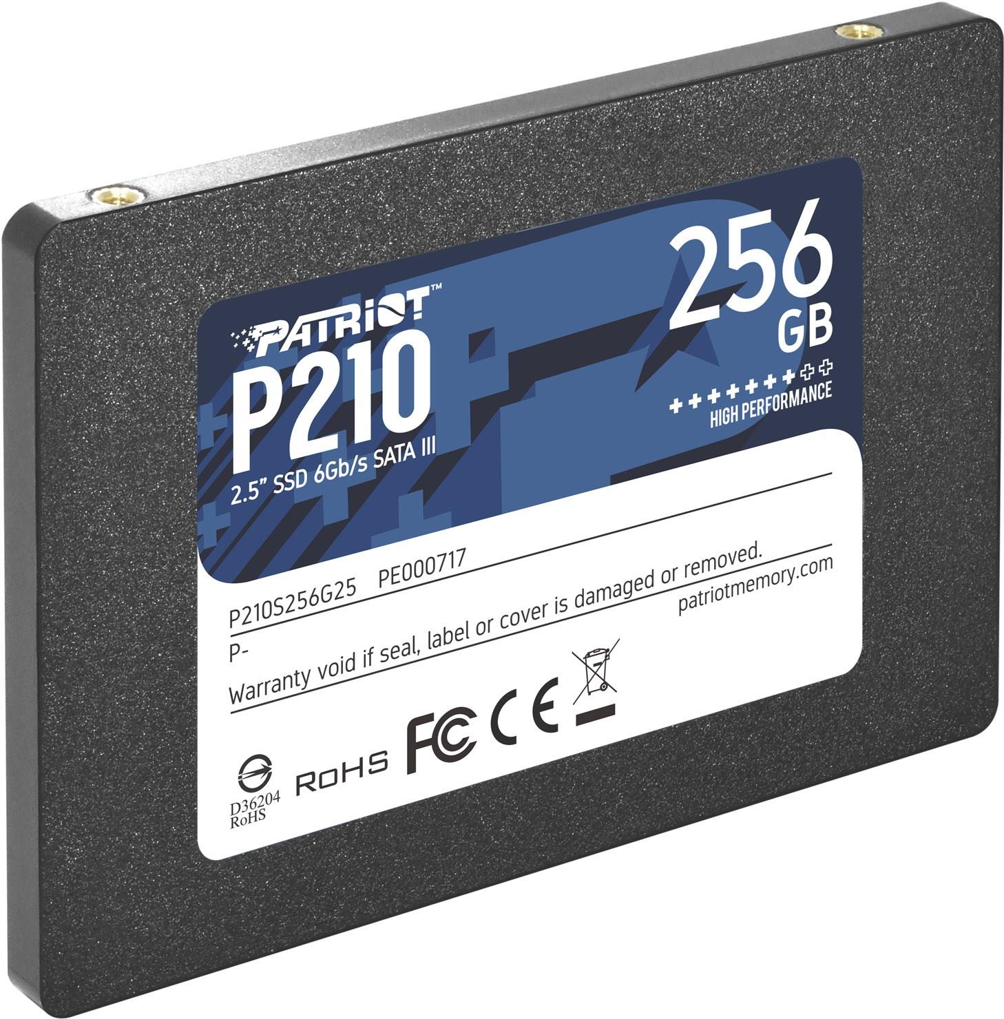 SSD PATRIOT P210 256GB Write speed 400 MBytes/sec Read speed 500 MBytes/sec 2,5" TBW 120 TB P210S256G25