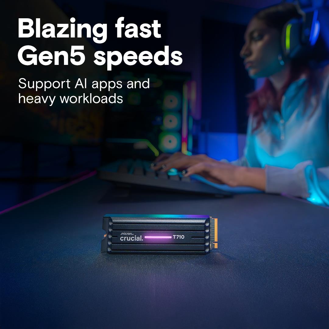 SSD CRUCIAL T710 4TB M.2 PCIe Gen5 NVMe Write speed 13800 MBytes/sec Read speed 14900 MBytes/sec TBW 2400 TB CT4000T710SSD5 - Image 3