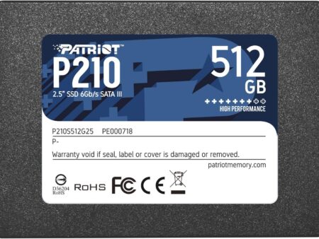 SSD PATRIOT P210 512GB SATA 3.0 Write speed 430 MBytes/sec Read speed 520 MBytes/sec 2,5" TBW 240 TB P210S512G25