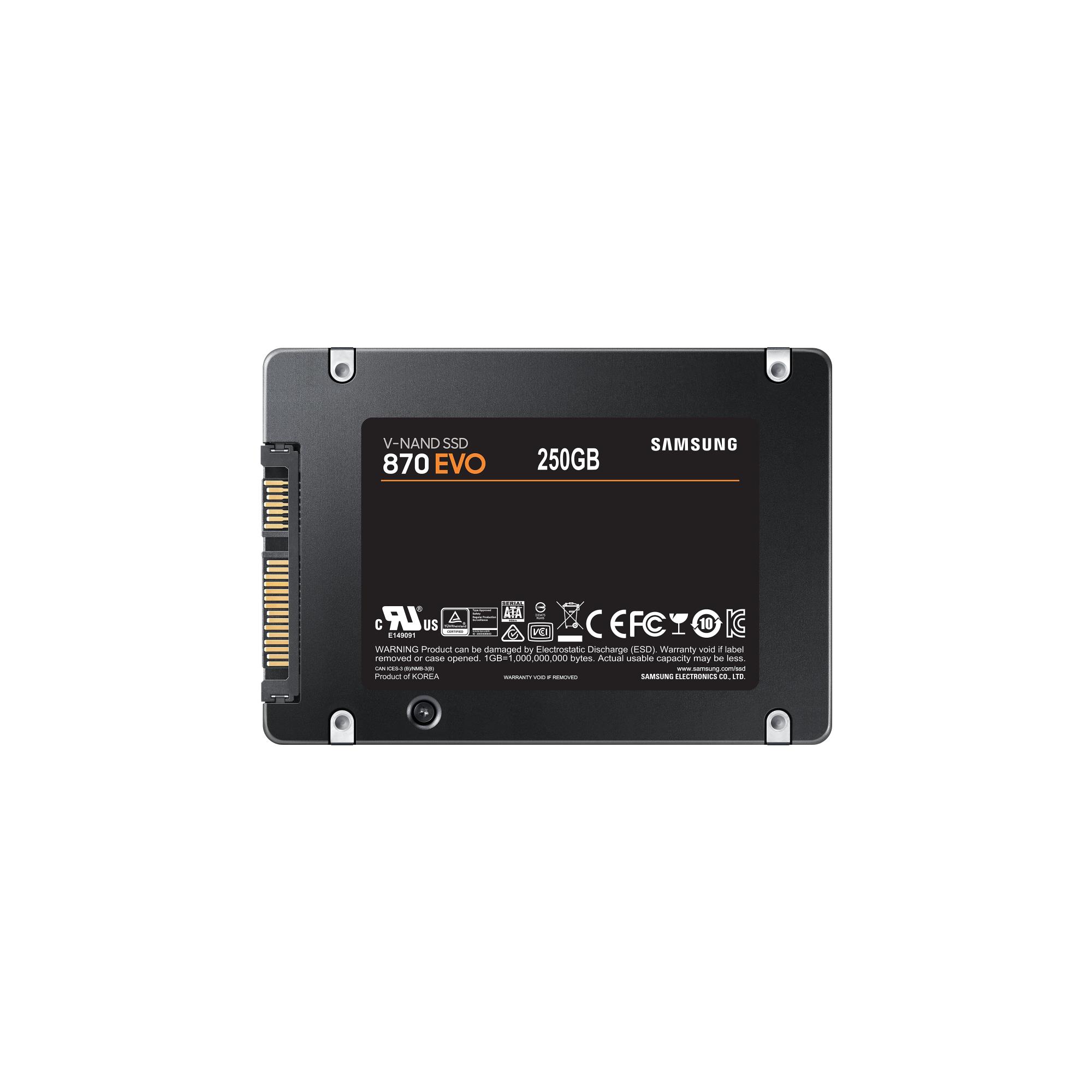 SSD SAMSUNG 870 EVO 250GB SATA MLC Write speed 530 MBytes/sec Read speed 560 MBytes/sec 2,5" TBW 150 TB MTBF 1500000 hours MZ-77E250B/EU