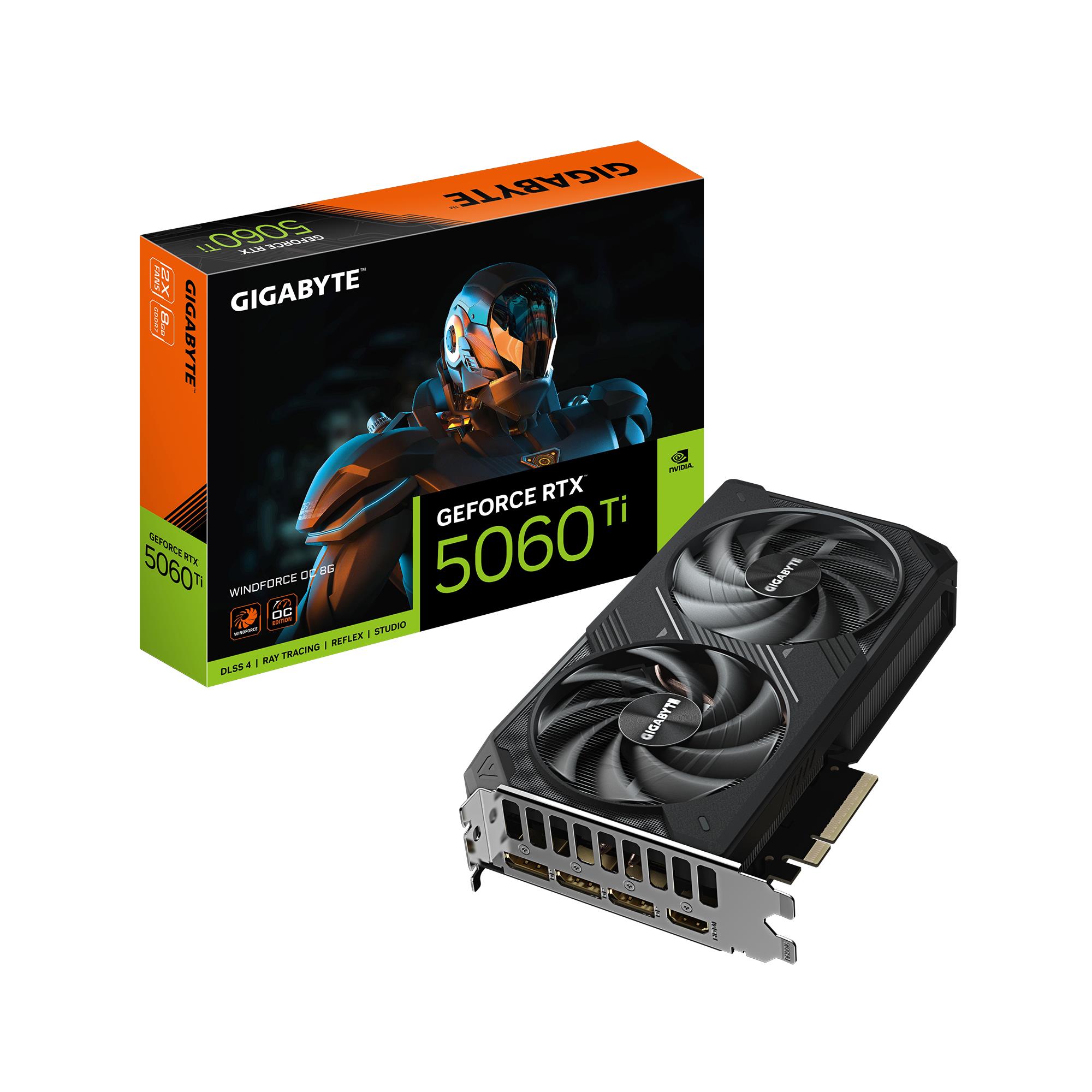 Graphics Card GIGABYTE NVIDIA GeForce RTX 5060 Ti 8 GB GDDR7 128 bit PCIE 5.0 16x GPU 2587 MHz Dual Slot Fansink 1xHDMI 3xDisplayPort GV-N506TWF2OC-8GD