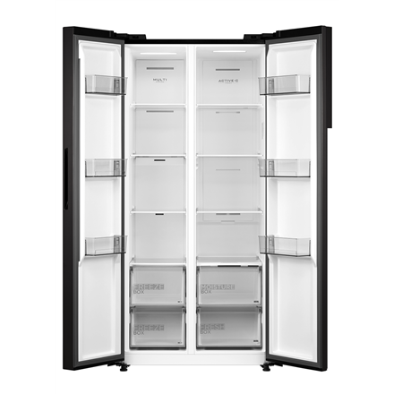 Midea Refrigerator | MDRS619FIE45 | Energy efficiency class Class E | Free standing | Height 177.5 cm | Side by Side | No Frost system | Fridge net capacity 271 L | Freezer net capacity 189 L | Display | 41 dB | Dark inox - Image 3