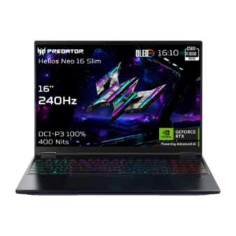 Acer | Predator Helios Neo 16S AI PHN16S-71-96S5 | Black | 16 " | OLED | WQXGA | 240 Hz | Intel Core Ultra 9 | 275HX | 32 GB | DDR5 | Solid-state drive capacity 1000 GB | NVIDIA GeForce RTX 5070 Ti | Windows 11 Home | Keyboard language English | Keyboard backlit | Warranty 24 month(s)