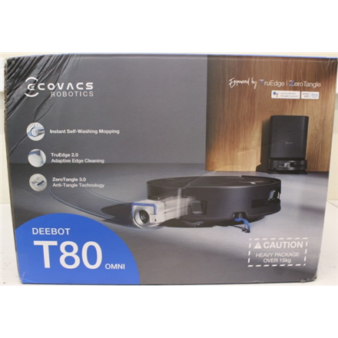SALE OUT. Ecovacs DEEBOT T80 OMNI Vacuum cleaner, Robot, Wet&Dry, 18000Pa, TruEdge 2.0, ZeroTangle 3.0, Carpet Care, Black + Auto-empty stat | Ecovacs Robotic Vacuum Cleaner | DEEBOT T80 OMNI | Wet&Dry | Li-ion | 6400 mAh | Dust capacity 0.22 L | 18000 Pa | Black | DAMAGED PACKAGING | 23 month(s)