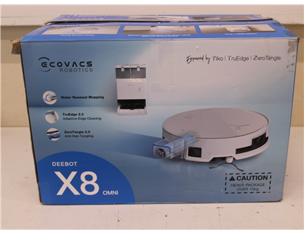SALE OUT. Ecovacs DEEBOT X8 OMNI Vacuum cleaner, Robot, Wet&Dry, 18000Pa, TruEdge 2.0, AIVI 3D 3.0, YIKO-GPT, White+Auto-empty station | Ecovacs | Robotic Vacuum Cleaner | DEEBOT X8 OMNI | Wet&Dry | Lithium-Ion | 5200 mAh | Dust capacity 0.22 L | 17000 Pa | White | DAMAGED PACKAGING, USED, DIRTY, SCRATCHES