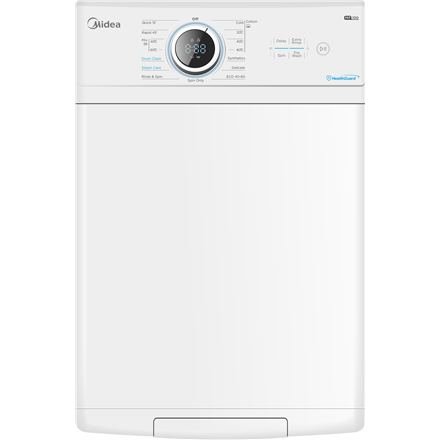 Midea | Washing Machine | MF100T70BA10/W-HR | Energy efficiency class A | Top loading | Washing capacity 7 kg | 1200 RPM | Depth 61 cm | Width 40 cm | Display | LED | Steam function | White - Image 2