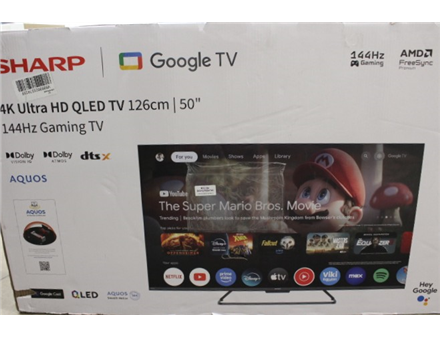 SALE OUT. Sharp 50HR7265E 50" (126cm) QLED 144Hz 4K Ultra HD Google TV, Dolby Vision, Dolby Atmos, Central Stand | SALE OUT. | Sharp 50HR7265E | 50 | Smart TV | Google TV | Black | DAMAGED PACKAGING, USED