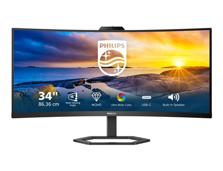 Philips | Monitor with Windows Hello Webcam | 34E1C5600HE/00 | 34 " | VA | 21:9 | 100 Hz | 4 ms | 3440 x 1440 pixels | 300 cd/m² | HDMI ports quantity 1 | Black | Warranty 36 month(s)