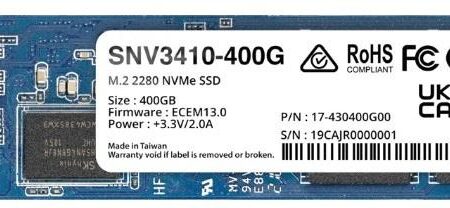 SSD SYNOLOGY SNV3400 400GB M.2 PCIE NVMe Write speed 750 MBytes/sec Read speed 3000 MBytes/sec TBW 491 TB MTBF 1800000 hours SNV3410-400G