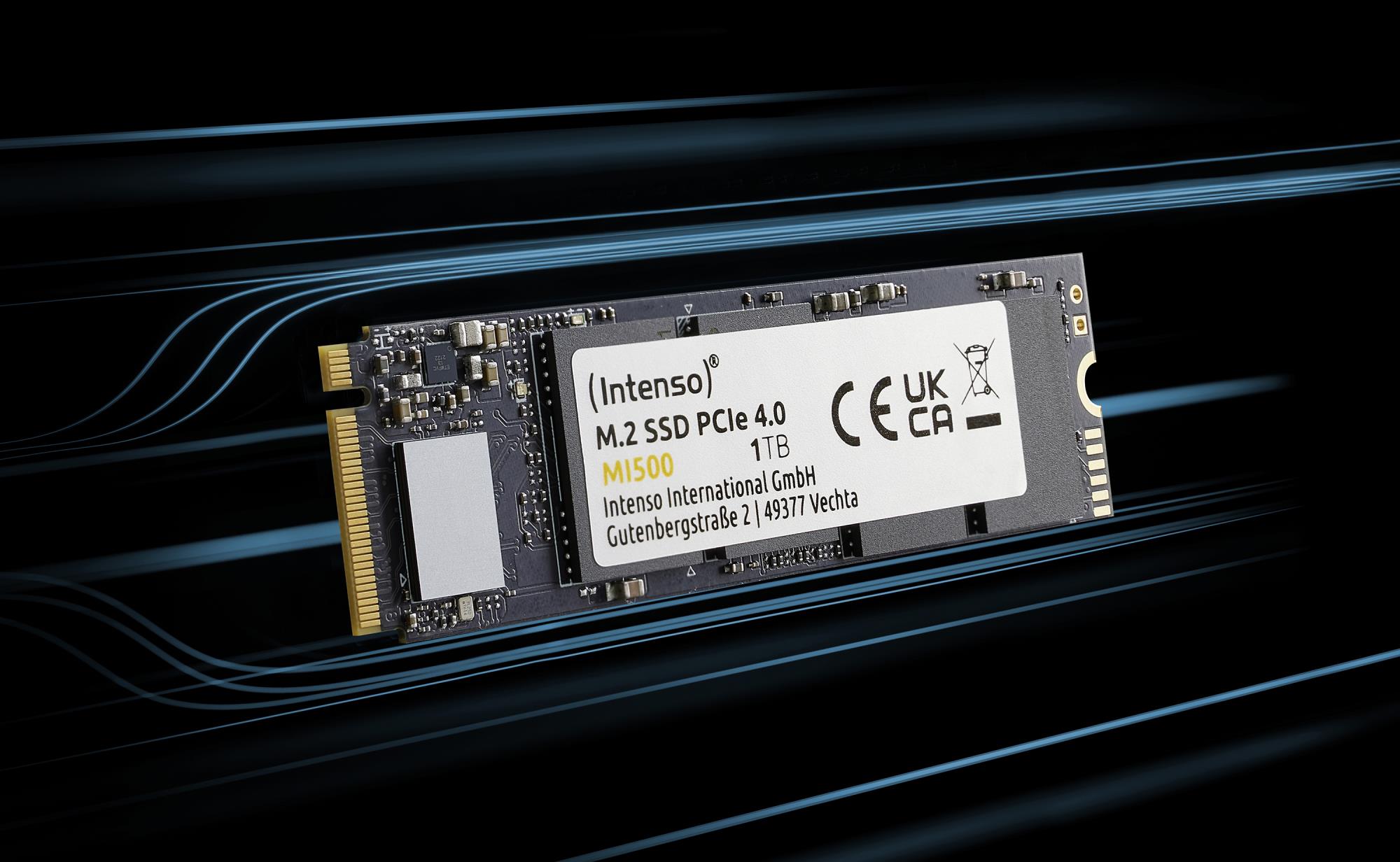 SSD INTENSO MI500 1TB M.2 NVMe 3D NAND Write speed 4500 MBytes/sec Read speed 5300 MBytes/sec 4mm TBW 600 TB MTBF 1500000 hours 3836460 - Image 2