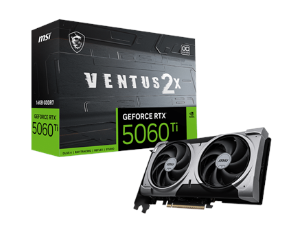 MSI GeForce RTX 5060 Ti 16G VENTUS 2X OC PLUS | NVIDIA | 16 GB | GeForce RTX 5060 Ti | GDDR7 | HDMI ports quantity 1 | PCI Express Gen 5 x16 (uses x8)