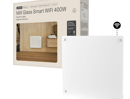 Mill Glass Smart WiFi Panel Heater Gen. 4 | GL400WIFI4 | Panel Heater | 400 W | Suitable for rooms up to 4-6 m² | White | IPX4