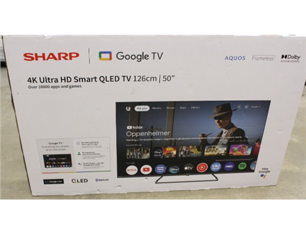 SALE OUT. Sharp 50HP6265E 50" (126cm) QLED 4K Ultra HD Google TV, Dolby Vision, Dolby Atmos, Central Stand | Sharp 50HP6265E | 50 | Smart TV | Google TV | UHD | Black | DAMAGED PACKAGING