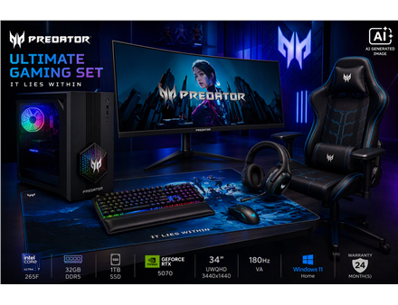 Acer | Predator Ultimate Gaming Set | Orion 3000 + X34 V3 + PGC371 + Aethon 700 + Galea 550 + Cestus 333 + PMP470 | Desktop Set | Tower | In | Acer