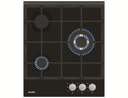 Simfer | Hob | H4.305.HGSSP | Gas on glass | Number of burners/cooking zones 3 | Rotary knobs | Black