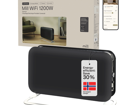 Mill CO1200WIFI3BLACK GEN3 Convection Heater, 1200W, Steel fronts, LED display, Black | Mill | Heater | CO1200WIFI3BLACK GEN3 | Convection Heater | 1200 W | Black