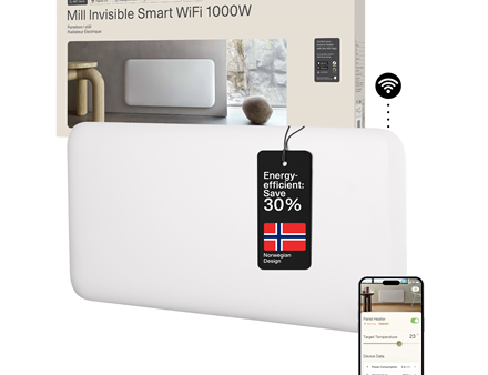 Mill Invisible Smart WiFi Heater | PA1000WIFI4 | Panel Heater | 1000 W | Suitable for rooms up to 12-16 m² | White | IPX4