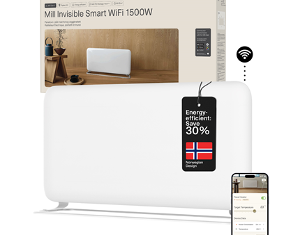 Mill WiFi Panel Heater | PA1500WIFI4A | Panel Heater | 1500 W | Suitable for rooms up to 18-22 m² | White | IPX4