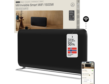 Mill Invisible Smart WiFi Panel heater G4 | PA1500WIFI4A | Panel Heater | 1500 W | Suitable for rooms up to 18-22 m² | Black | IPX4