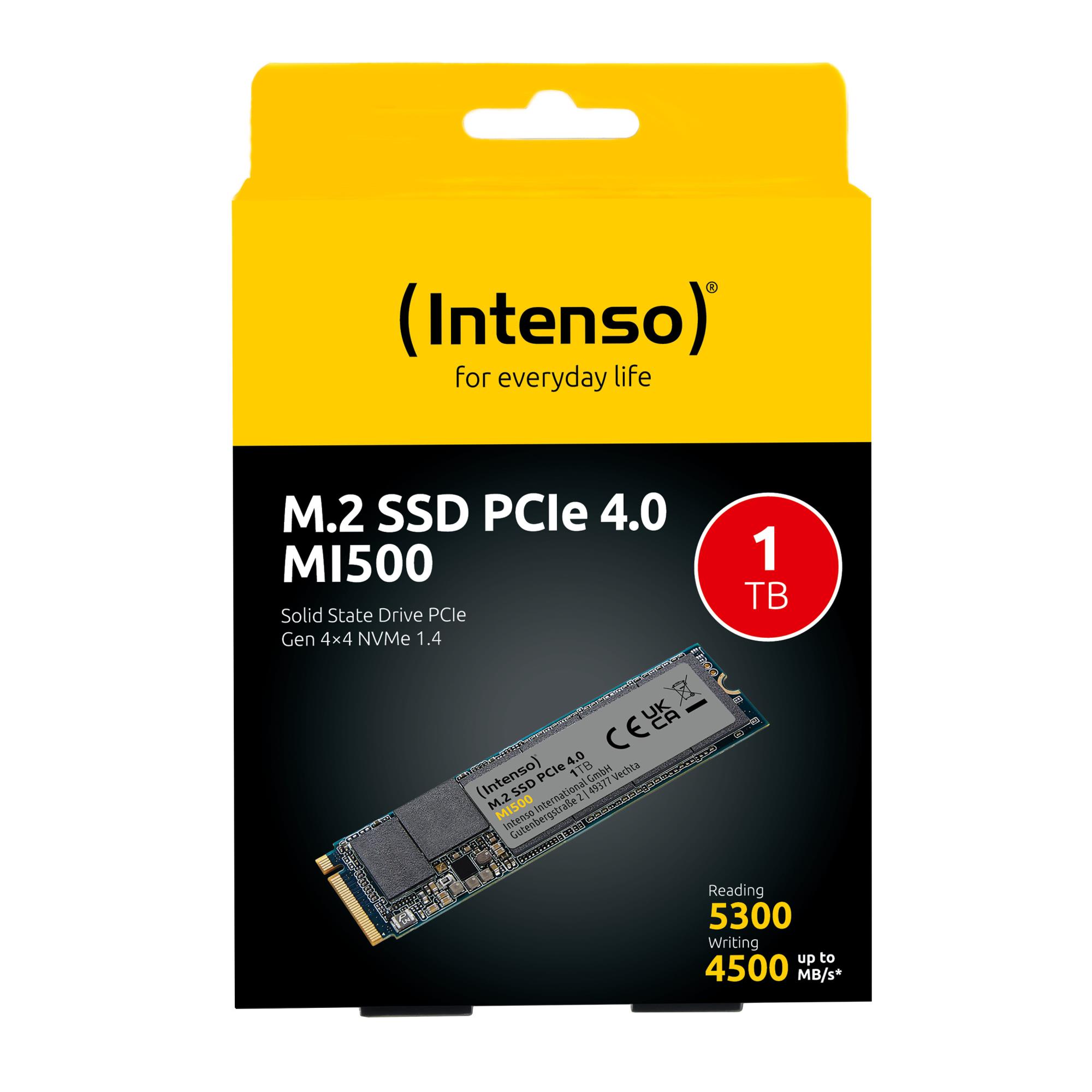 SSD INTENSO MI500 1TB M.2 NVMe 3D NAND Write speed 4500 MBytes/sec Read speed 5300 MBytes/sec 4mm TBW 600 TB MTBF 1500000 hours 3836460 - Image 4