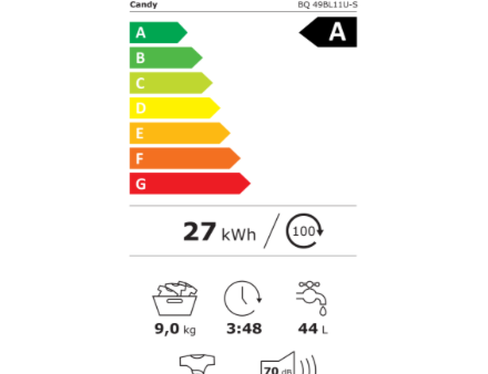 Candy BQ 49BL11U-S Washing Machine, A, Front loading, Capacity 9 kg, Depth 51.8 cm, 1400 RPM, White | Candy