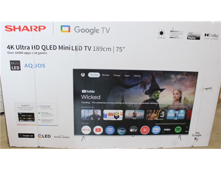 SALE OUT. Sharp 75JP7265E 75" (189cm) 4K Ultra HD QLED MiniLED Google TV, HARMAN/KARDON Speaker System | SALE OUT. Sharp 4K QLED TV | 75JP7265E | 75 | Smart TV | Google TV | UHD | DAMAGED PACKAGING