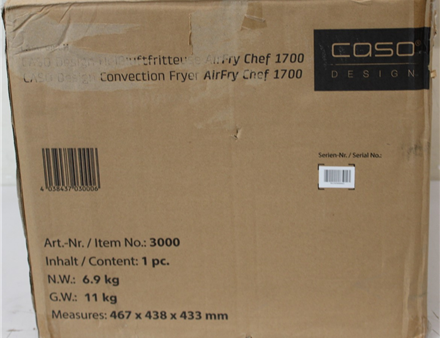 SALE OUT. | Caso | Air Fryer | 03000 AirFry Chef 1700 | Power 1700 W | Capacity 22 L | Black | DAMAGED PACKAGING | 24 month(s)