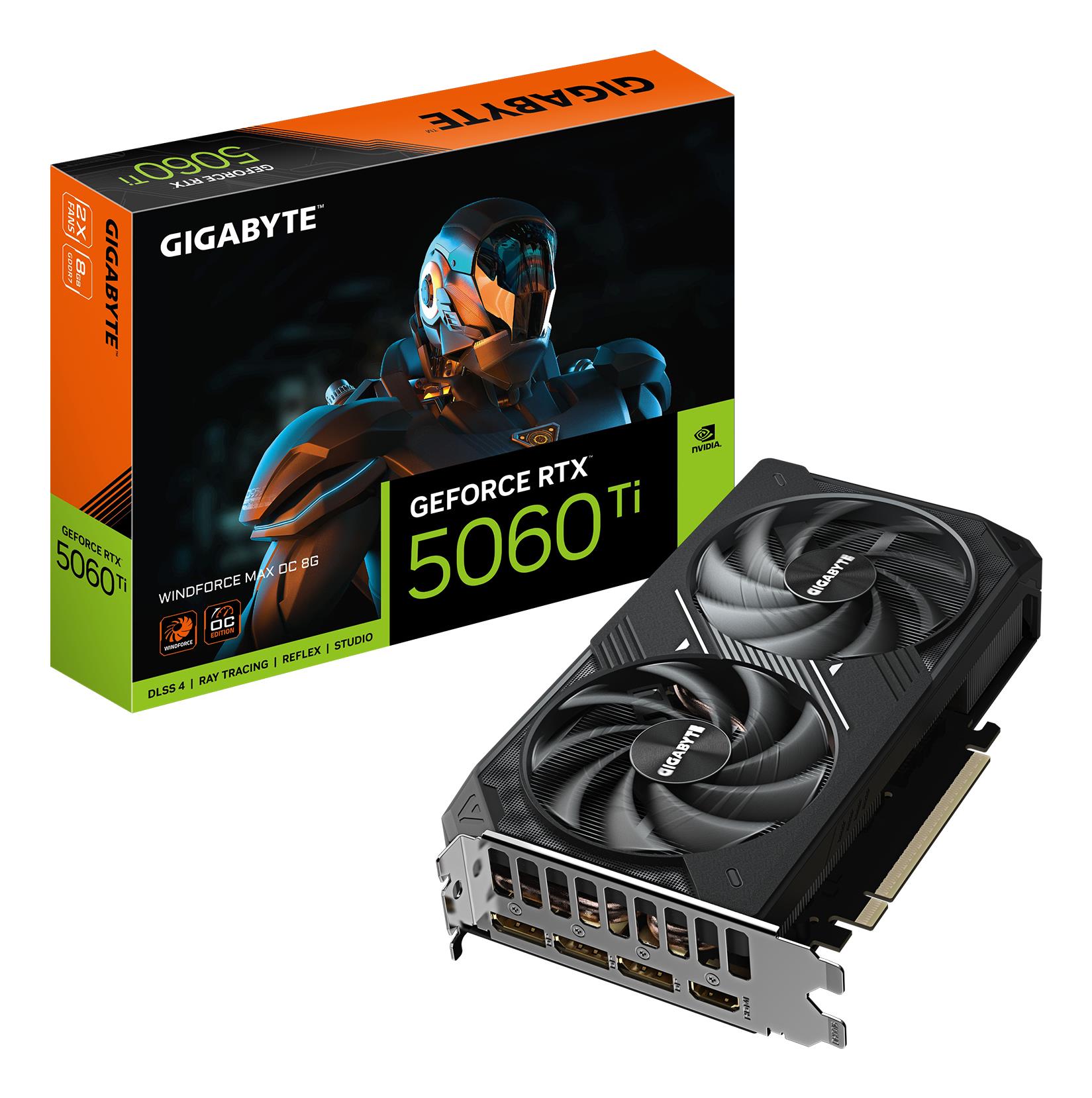 Graphics Card GIGABYTE NVIDIA GeForce RTX 5060 Ti 2587 MHz 8 GB GDDR7 128 bit PCI Express 5.0 Active GV-N506TWF2MAXOC-8GD